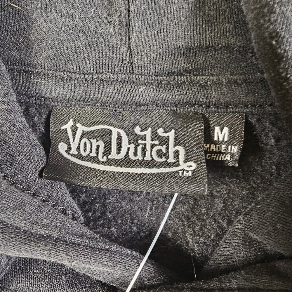 NWT Von Dutch Moto Flame Hoodie Dark Gray Graphic Logo Pullover Sz Med A6 - Picture 8 of 11